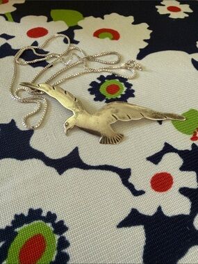 Vintage Signed ORB Sterling Silver Seagull Pendant Necklace Mid Century OOAK